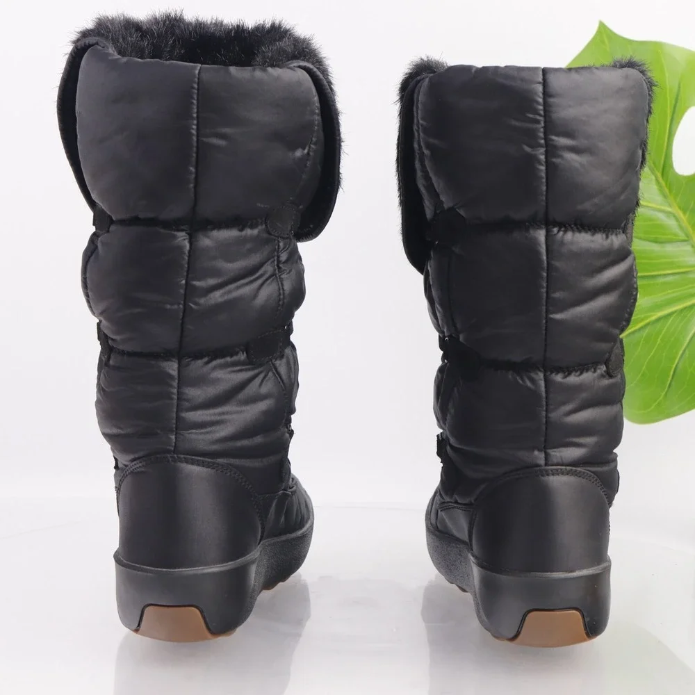 Pajar Womens Snow Boots Size 41 10 Waterproof Black Nylon Furry Pull On Quilted
